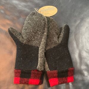 Woolies Wool Felt Mittens with Red Black Plaid Cuffs